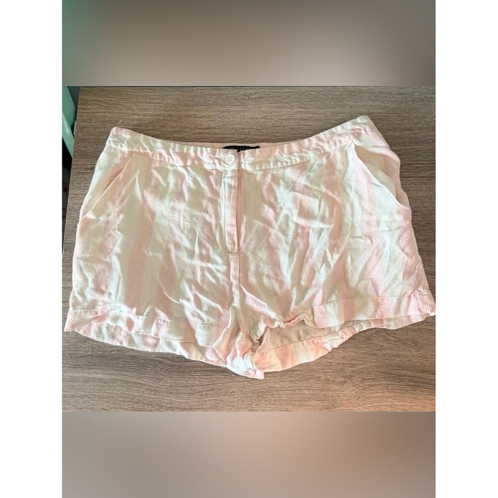 New Look Pink White Striped Shorts L High Rise Coastal Summer Preppy